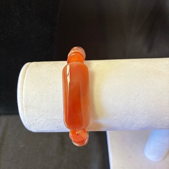 Carnelian Botswana Agate Beaded Stretch Gemstone Bracelet - Picture 2 of 4